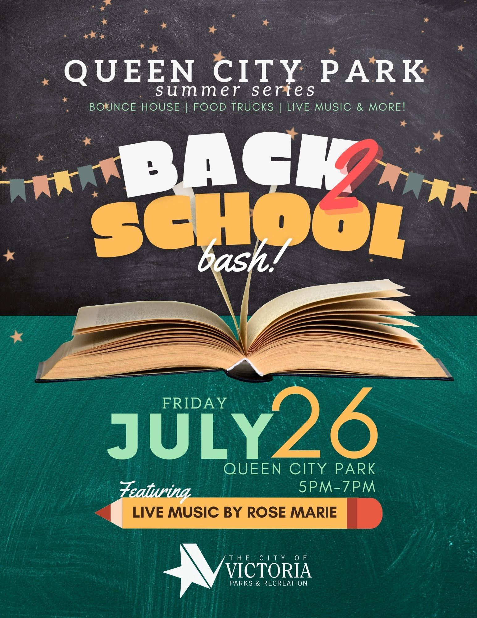 Queen City Park B2S Bash Friday July 26 5-7 p.m. Featuring live music by Rose Marie.