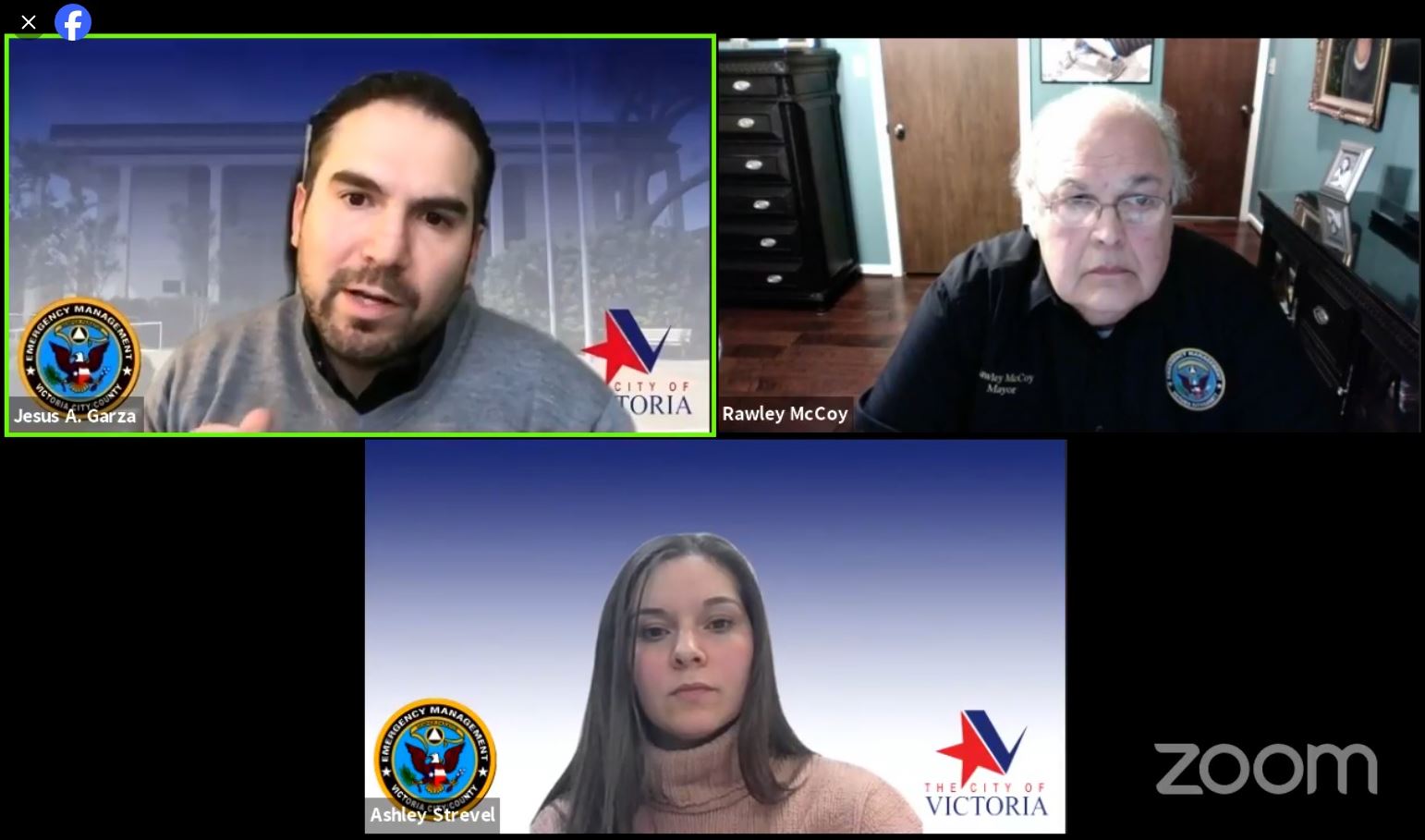 Zoom call featuring Jesús Garza, Mayor Rawley McCoy and Ashley Strevel