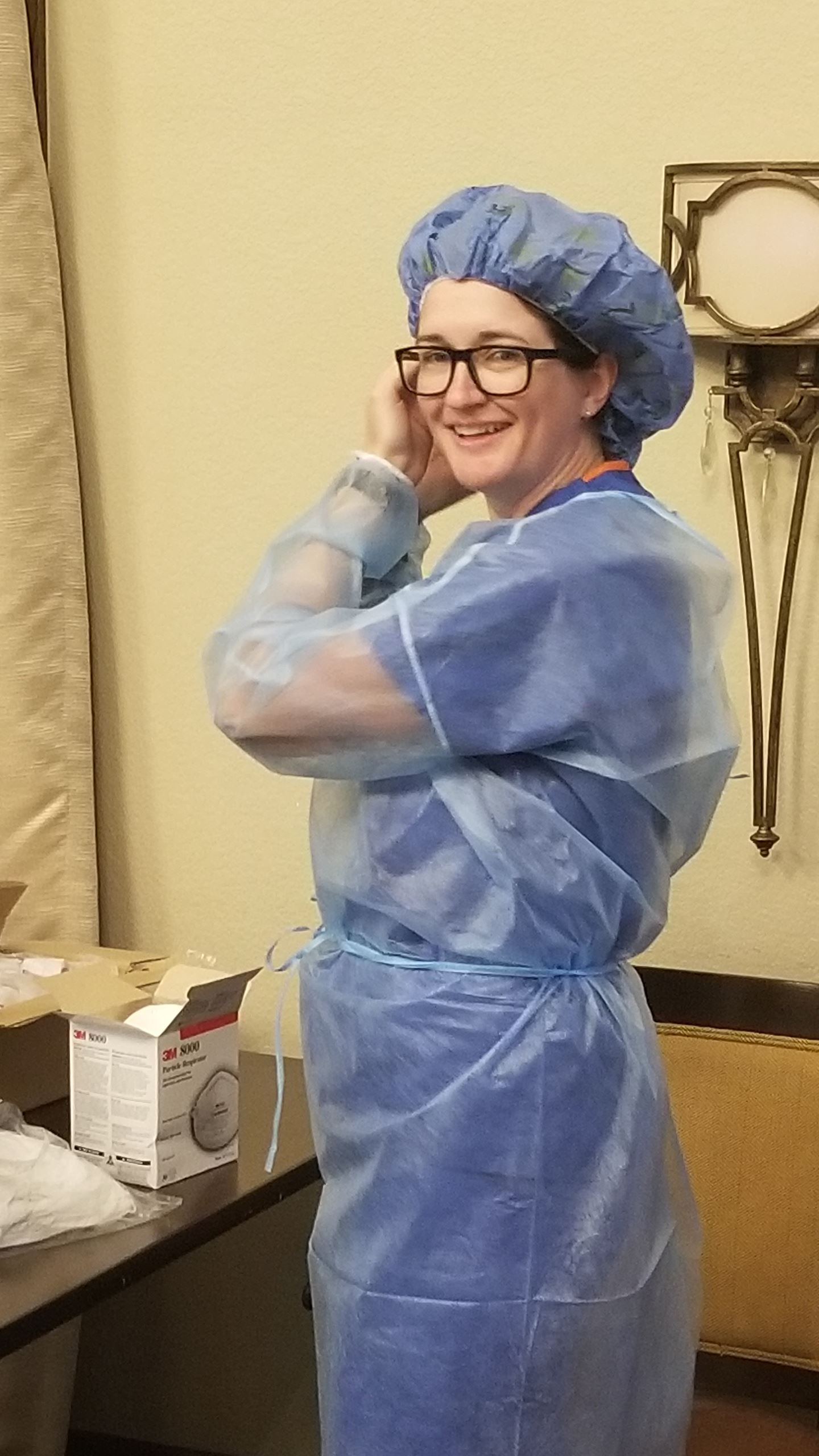 Fire department paramedic wearing scrubs