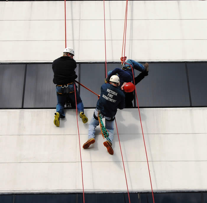 Three Fire Department members participate in High Angle Rescue Training