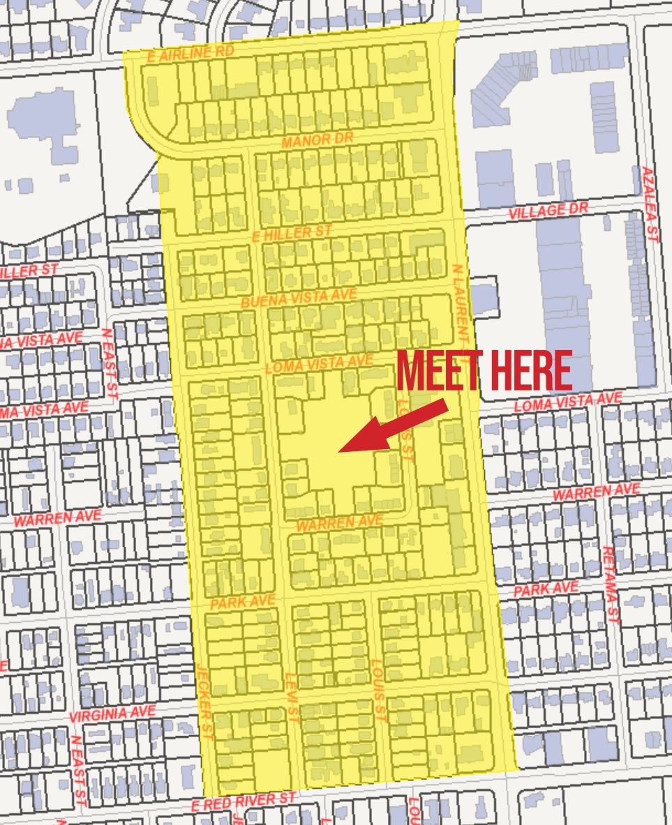 A map shows the area of Queen City bounded by Airline, Jecker, Laurent and Red River