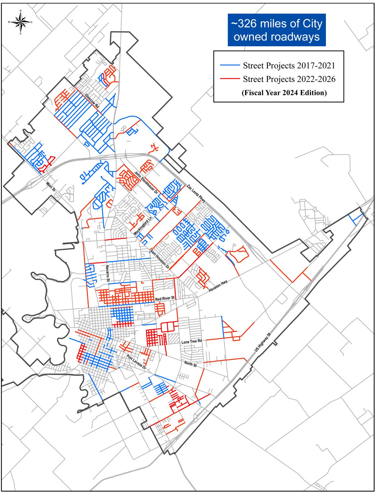 Map showing capital improvement plan street projects reflecting an increase since 2022.