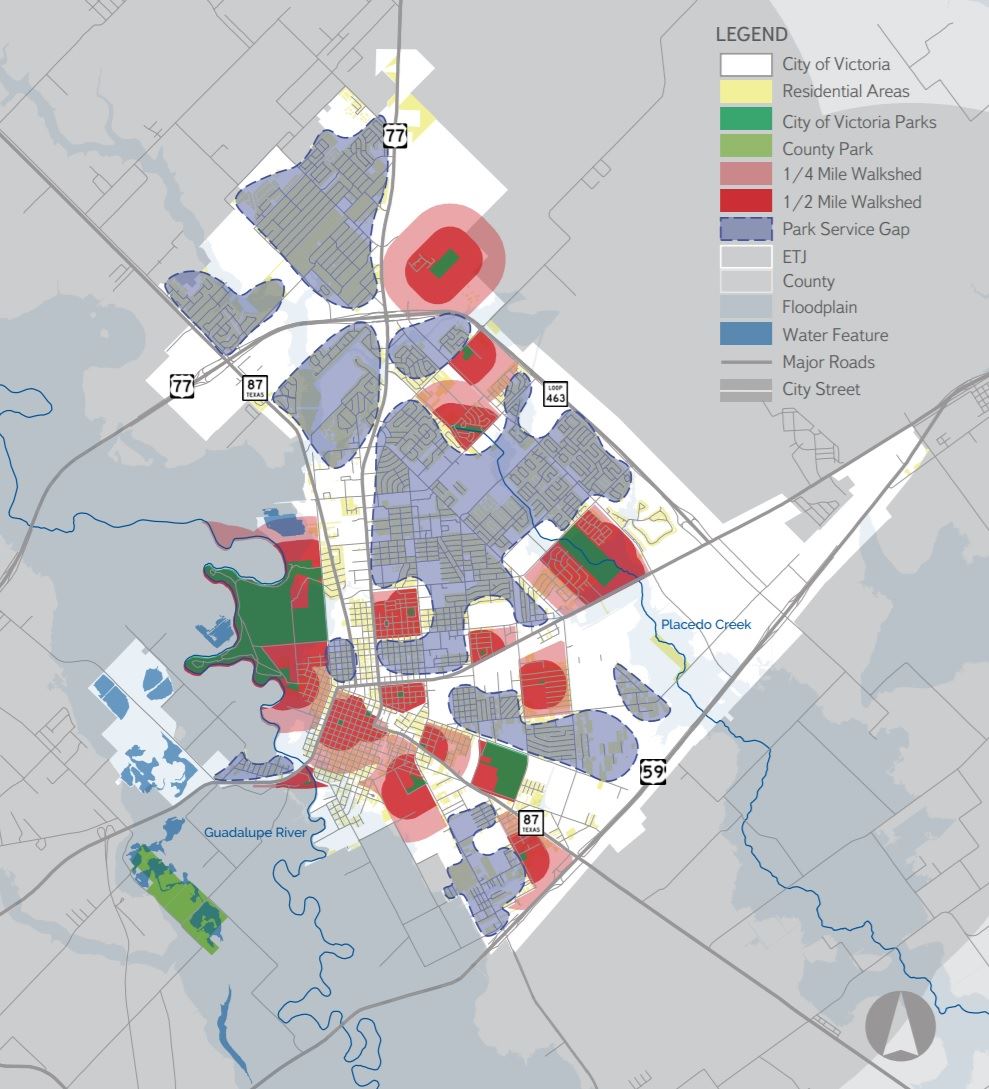 A map shows sparse parkland, surrounding areas and broad park service gaps.